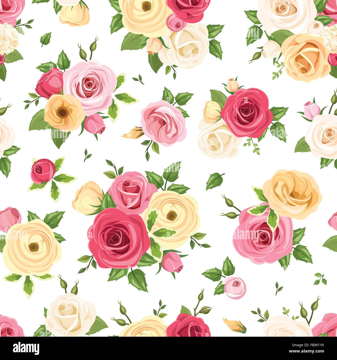 Seamless pattern with colorful roses and lisianthus flowers. Vector ...