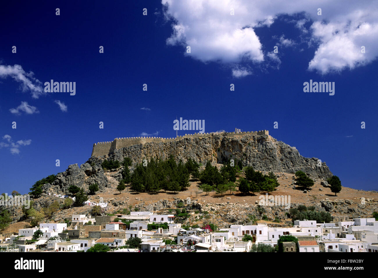 Greece, Dodecanese Islands, Rhodes, Lindos, Acropolis and village Stock Photo