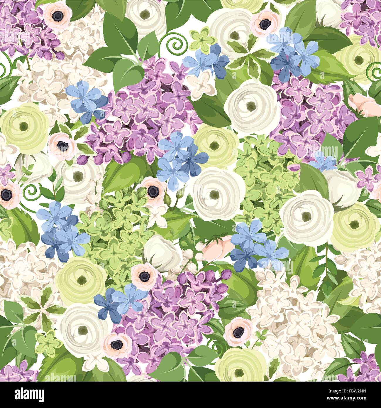 Seamless background with various flowers. Vector illustration Stock ...