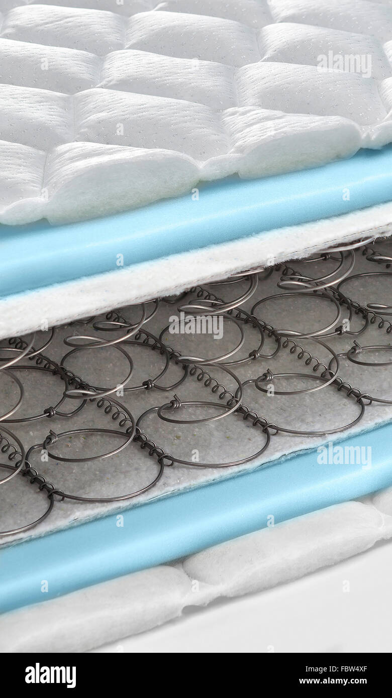 Open spring and foam latex bonnell mattress cross section Stock Photo