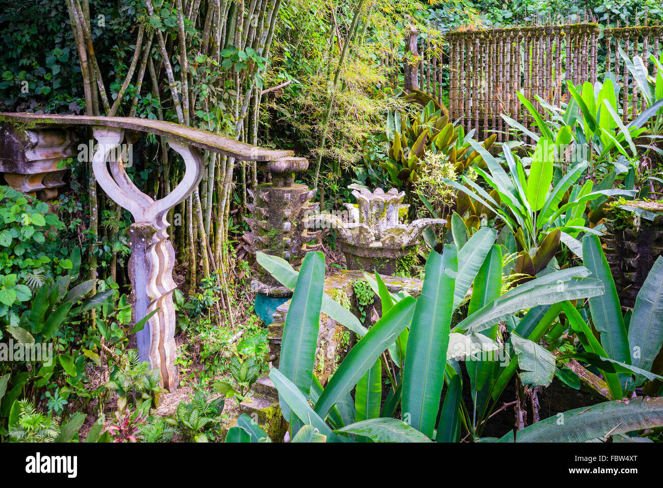 Flor de Loto and other sculptures in the surreal garden of Las Pozas near Xilitla, Mexico. Stock Photo