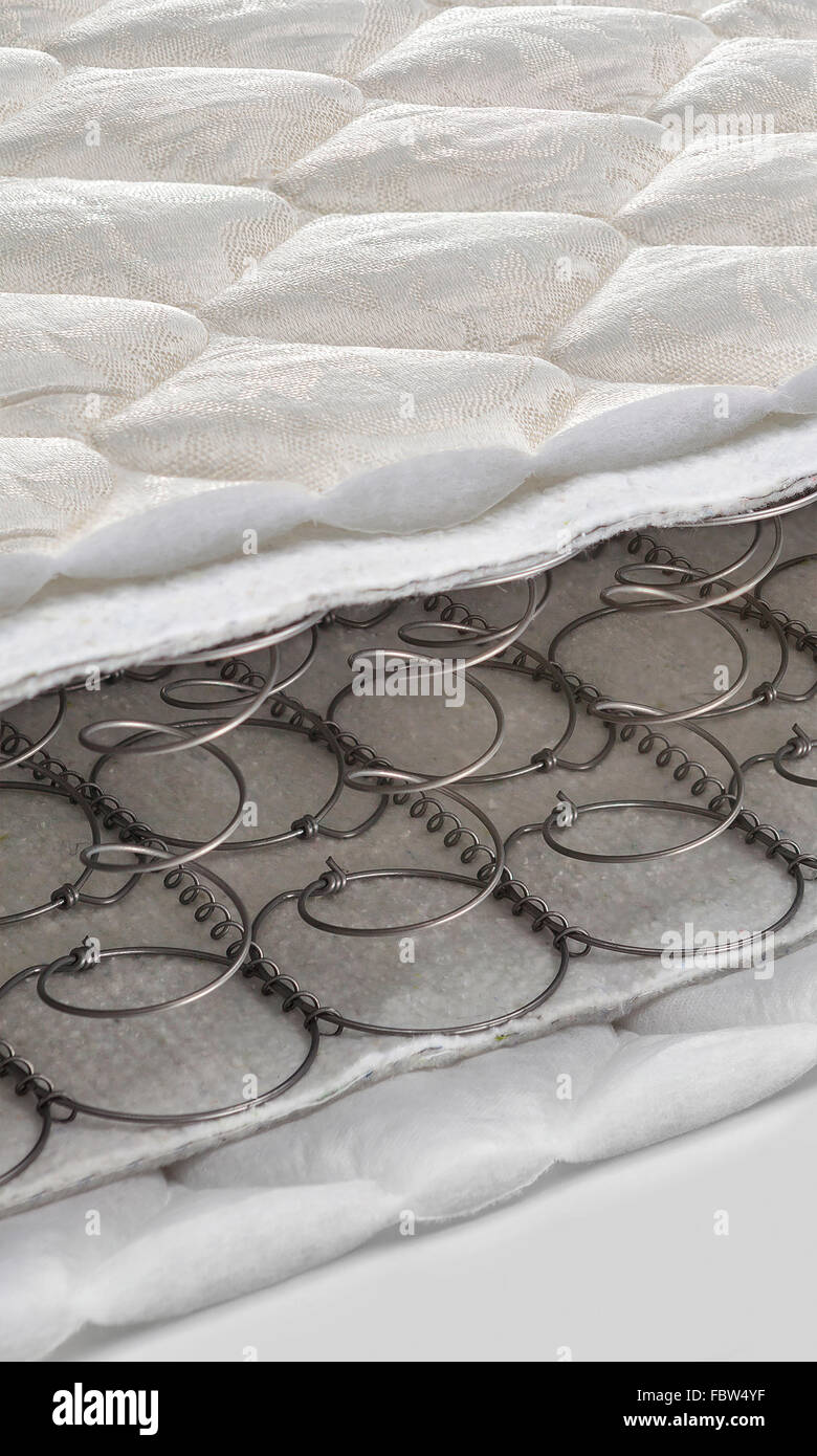 Open spring and foam latex bonnell mattress cross section Stock Photo