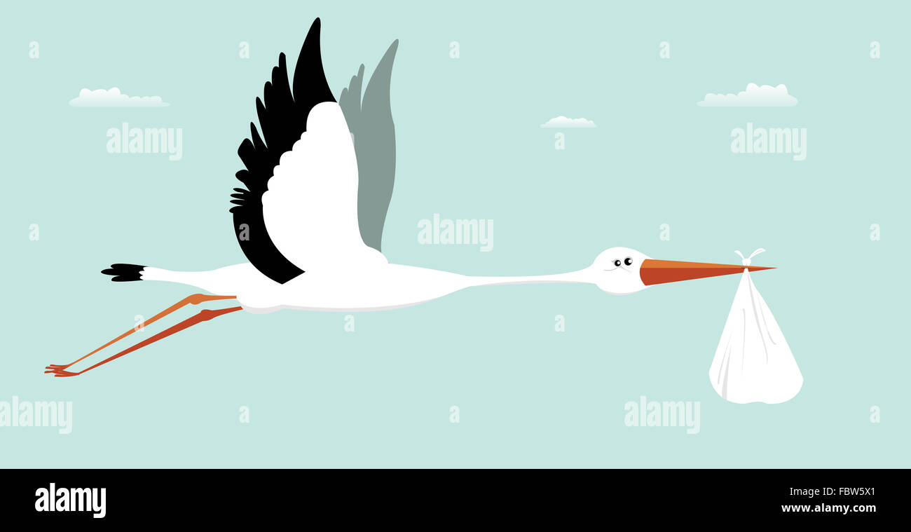 Stork Delivering Baby - It's A Boy Stock Photo