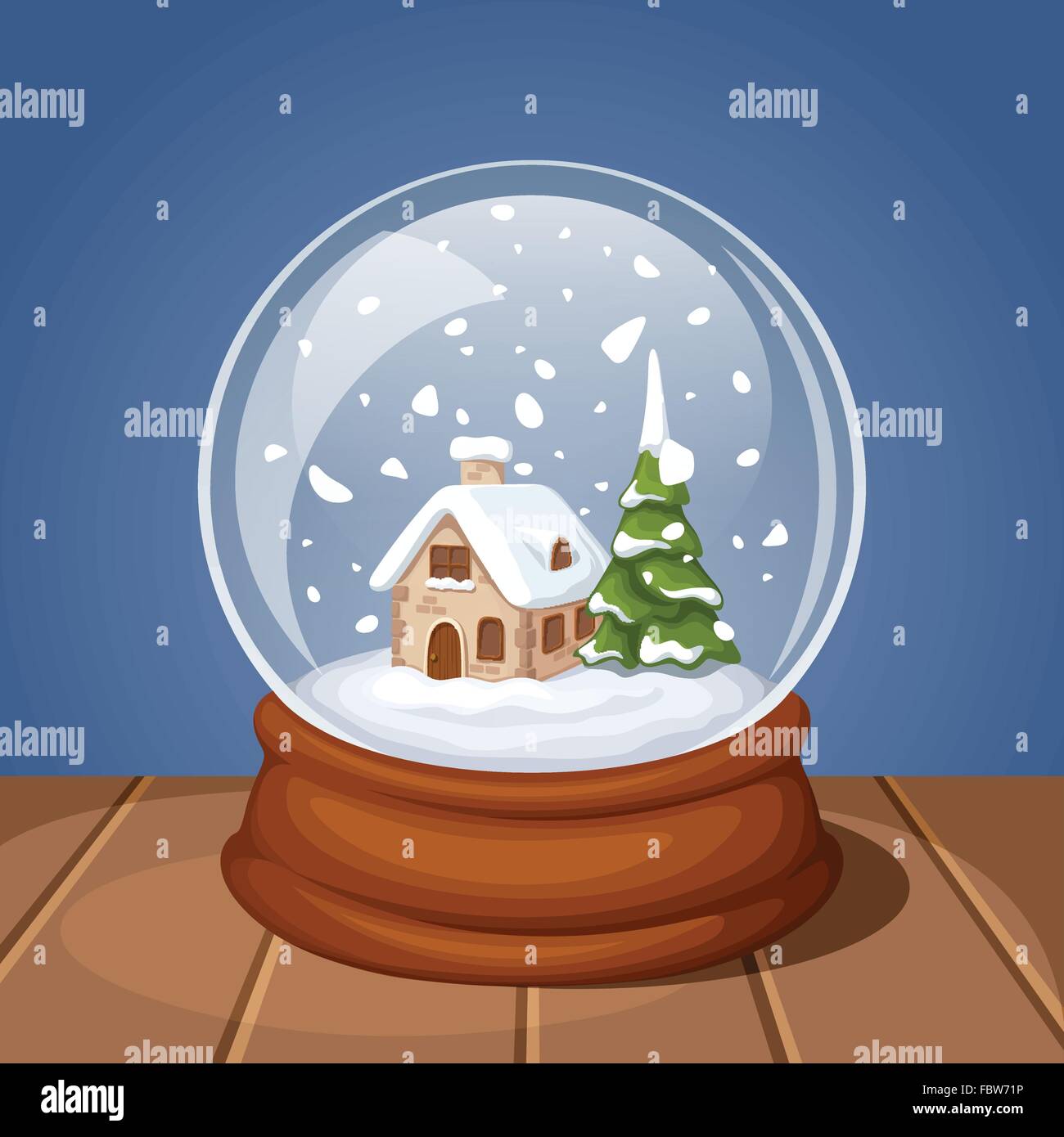 Glass Christmas snow globe with house and fir-tree. Vector illustration ...