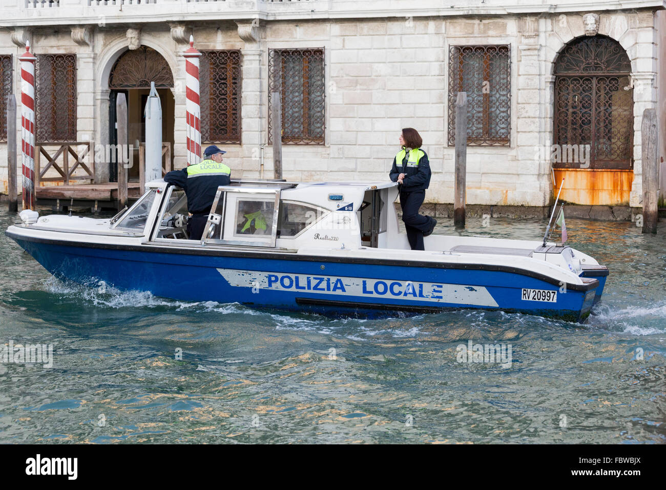 Police boat, Venice, Italy Stock Photo