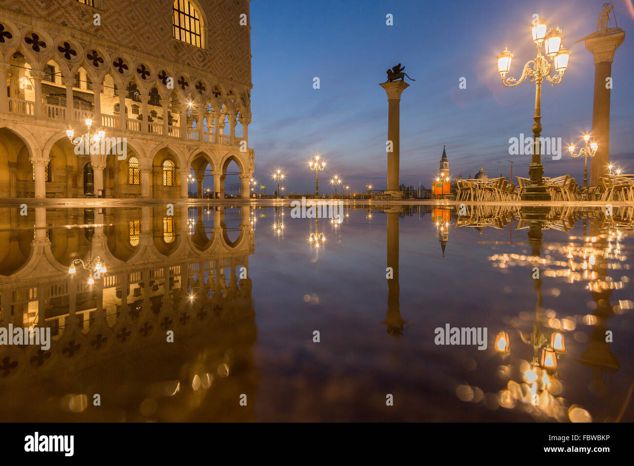 Flood, Piazzetta and the Doge's Palace, Venice, Italy Stock Photo