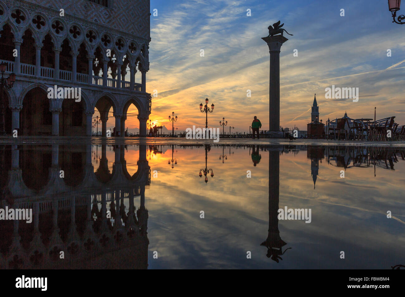 Flood, Piazzetta and the Doge's Palace, Venice, Italy Stock Photo