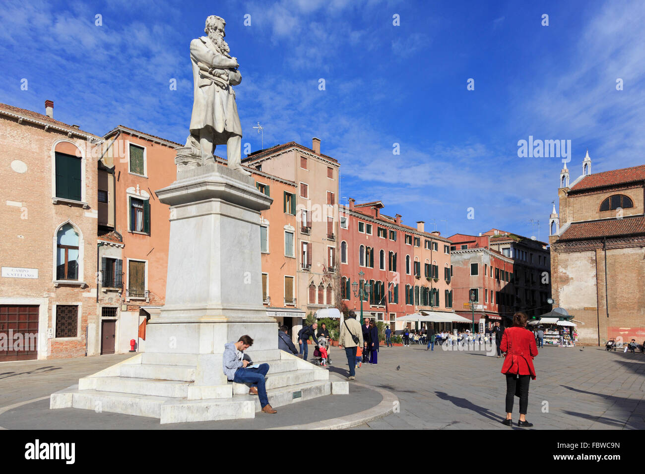 Campo Santo Stefano and monument to Niccolò Tommaseo, Venice, Italy Stock Photo