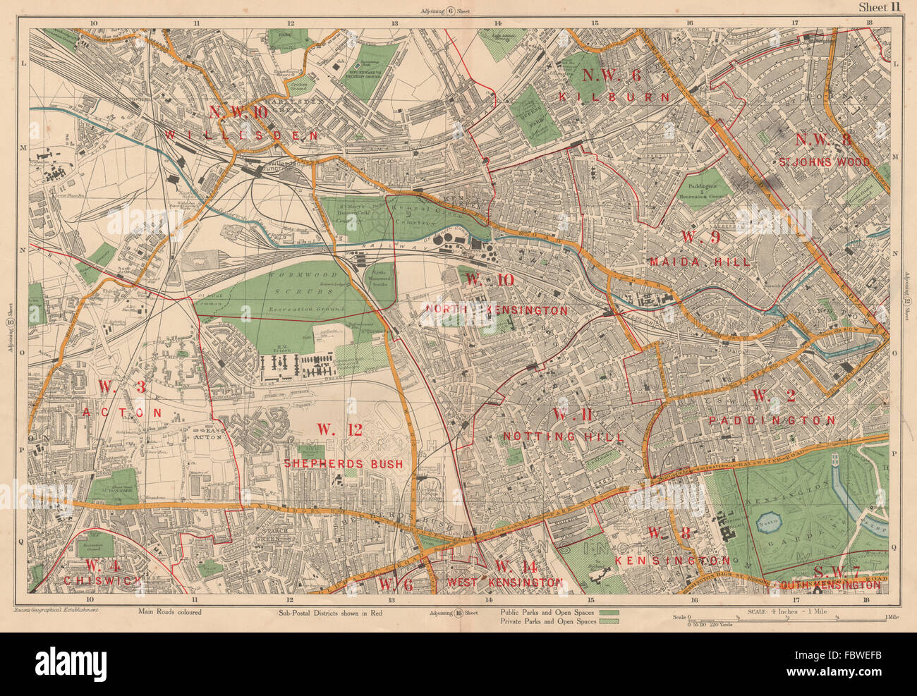 W LONDON Kilburn Bayswater Maida Vale Notting Hill Shepherds Bush.BACON 1927 map Stock Photo