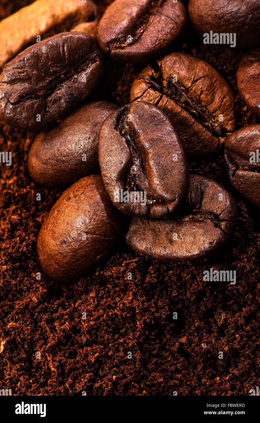 Ground coffee and coffee beans Stock Photo