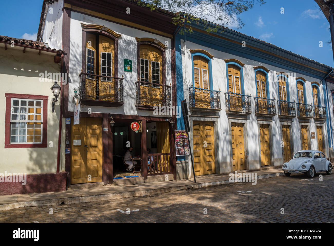 Colonial houses, Praca Gomes Freire, Mariana, Minas Gerais, Brazil Stock Photo
