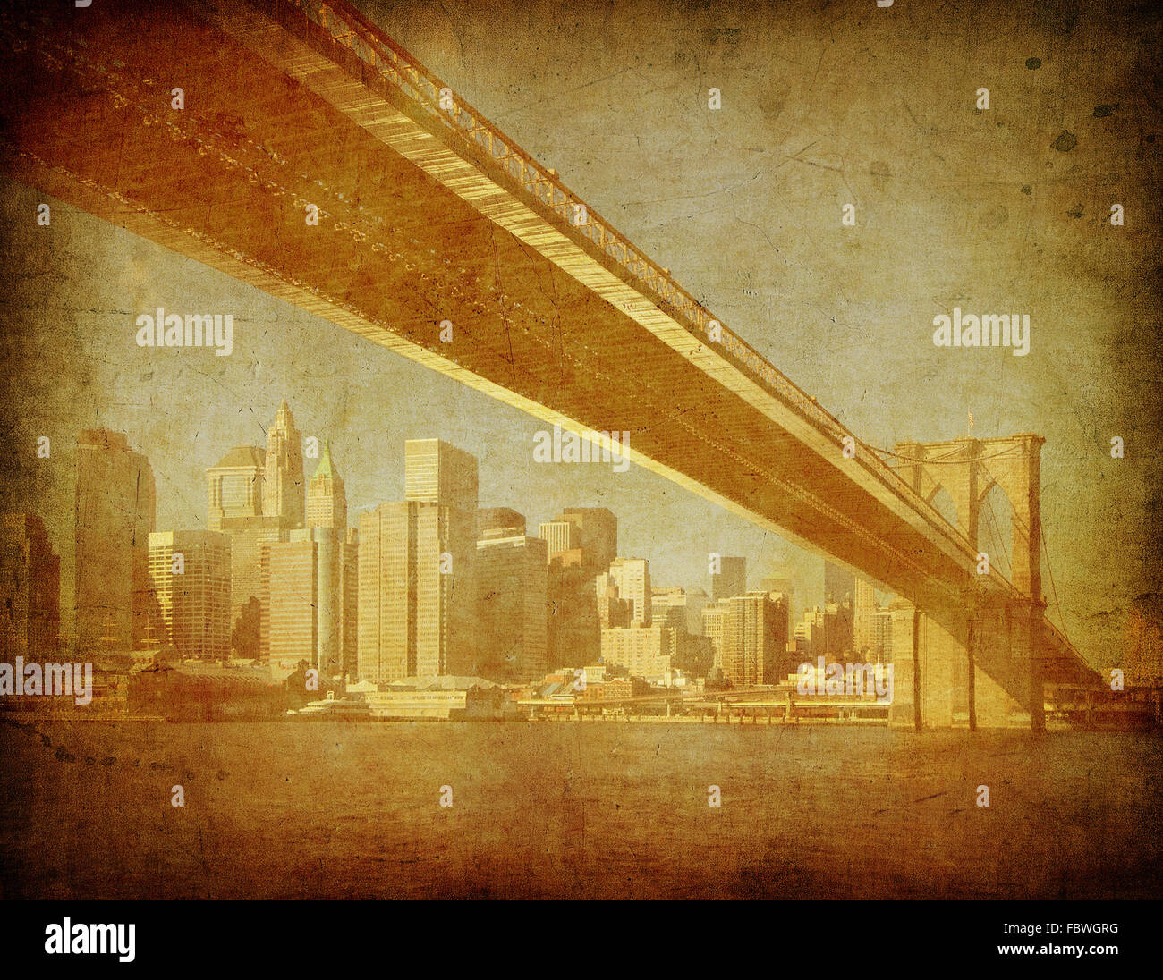 grunge image of brooklyn bridge, new york, usa Stock Photo