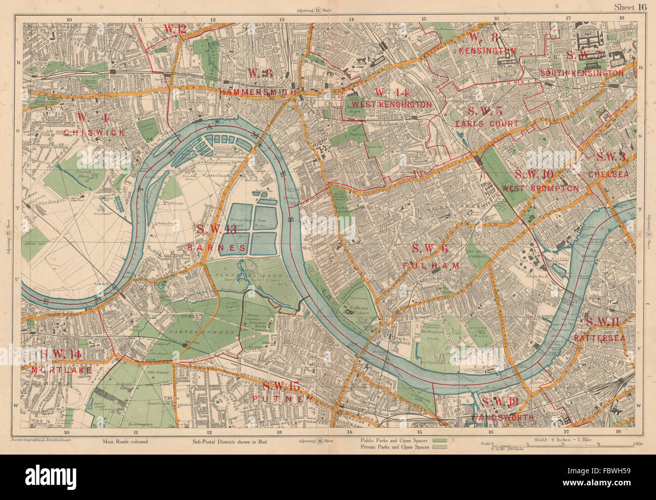HAMMERSMITH FULHAM Chiswick Kensington Chelsea Barnes Putney. BACON, 1927 map Stock Photo