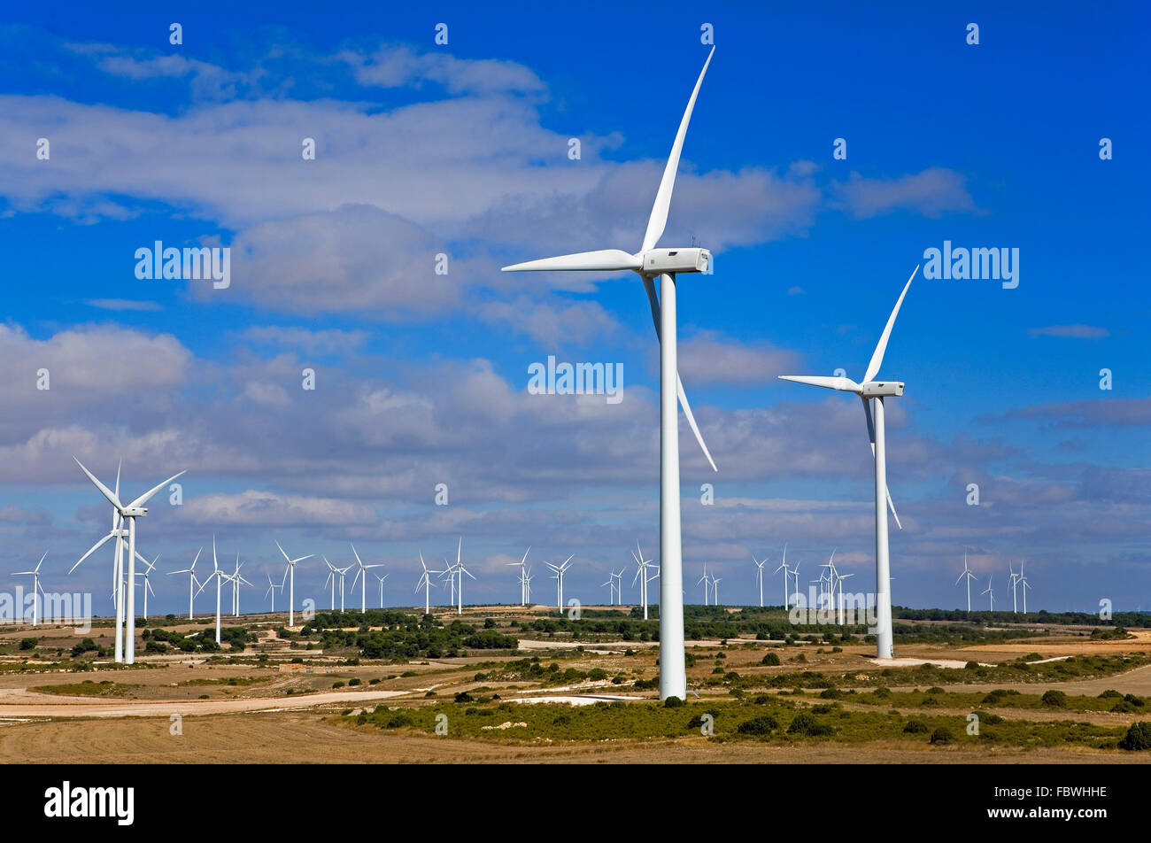 Zaragoza province, Aragon, Spain: Wind generators near Fuendetodos Stock Photo