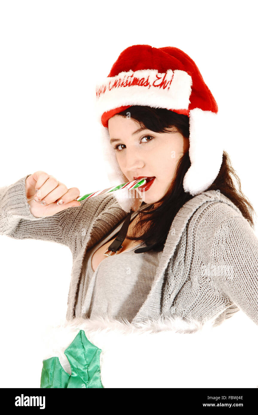 Eating a candy cane Stock Photo Alamy