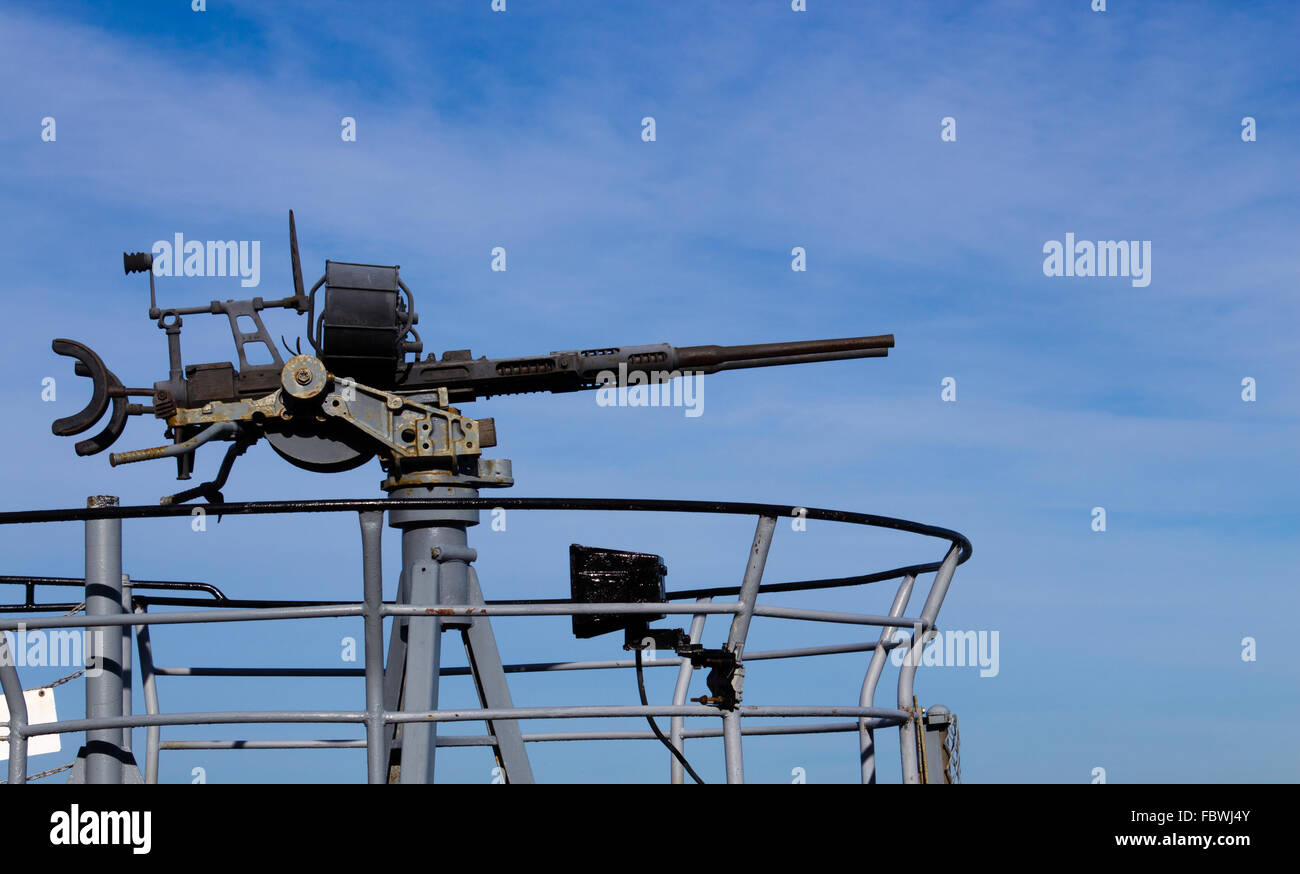 World War 2 anti-aircraft deck gun Stock Photo