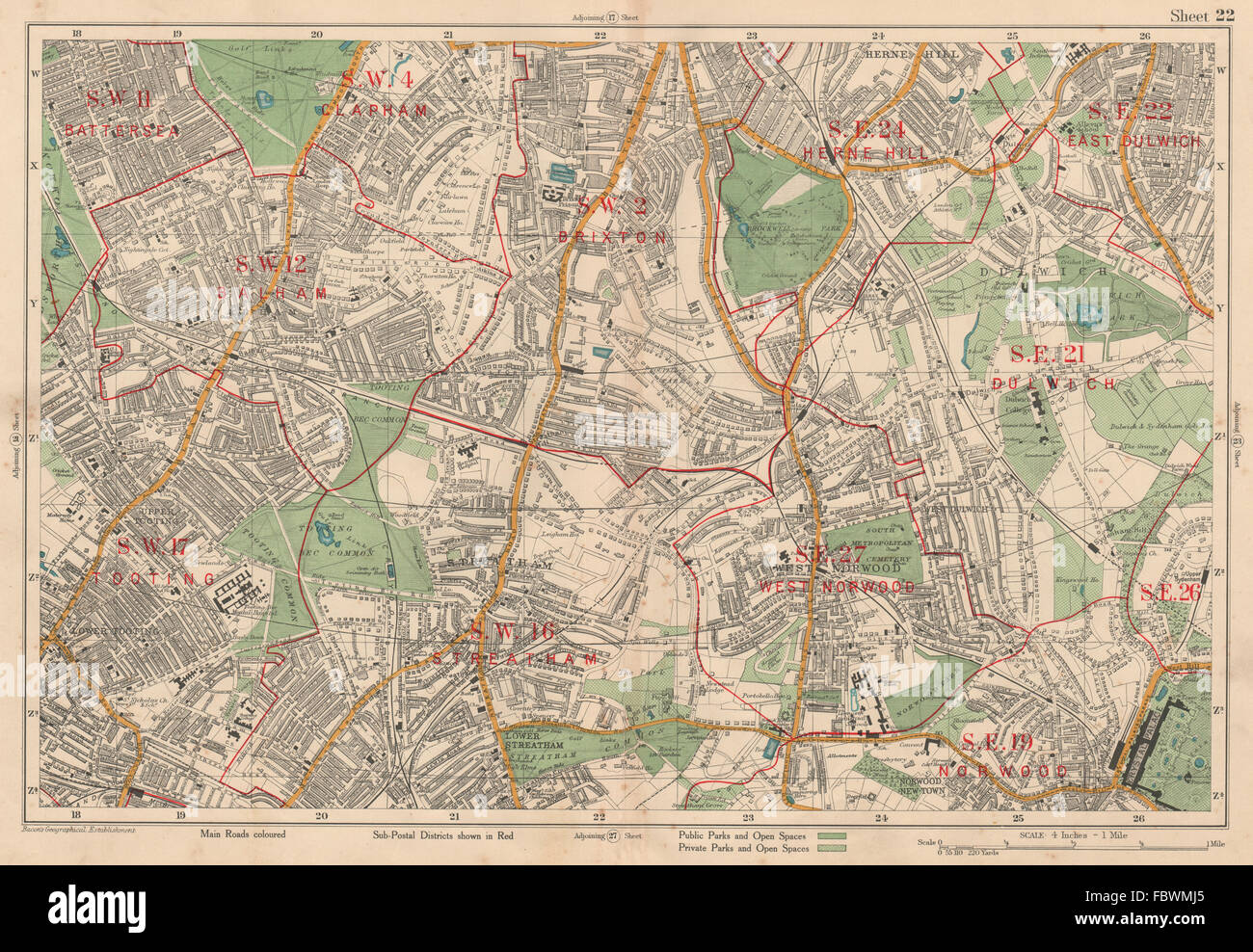 STREATHAM W Norwood Brixton Balham Tooting Dulwich Herne Hill. BACON, 1927 map Stock Photo