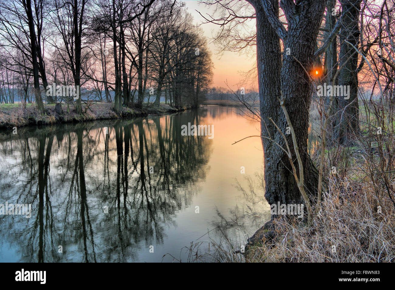 Spree im Winter Sonnenuntergang - river Spree in winter 01 Stock Photo