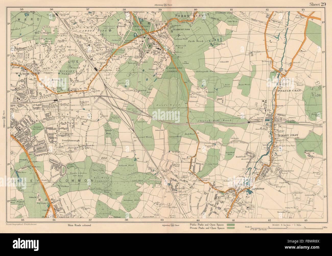 Map Of Orpington And Surrounding Areas Bromley & Orpington Chislehurst Petts Wood St Paul's Mary Cray. Bacon, 1927  Map Stock Photo - Alamy