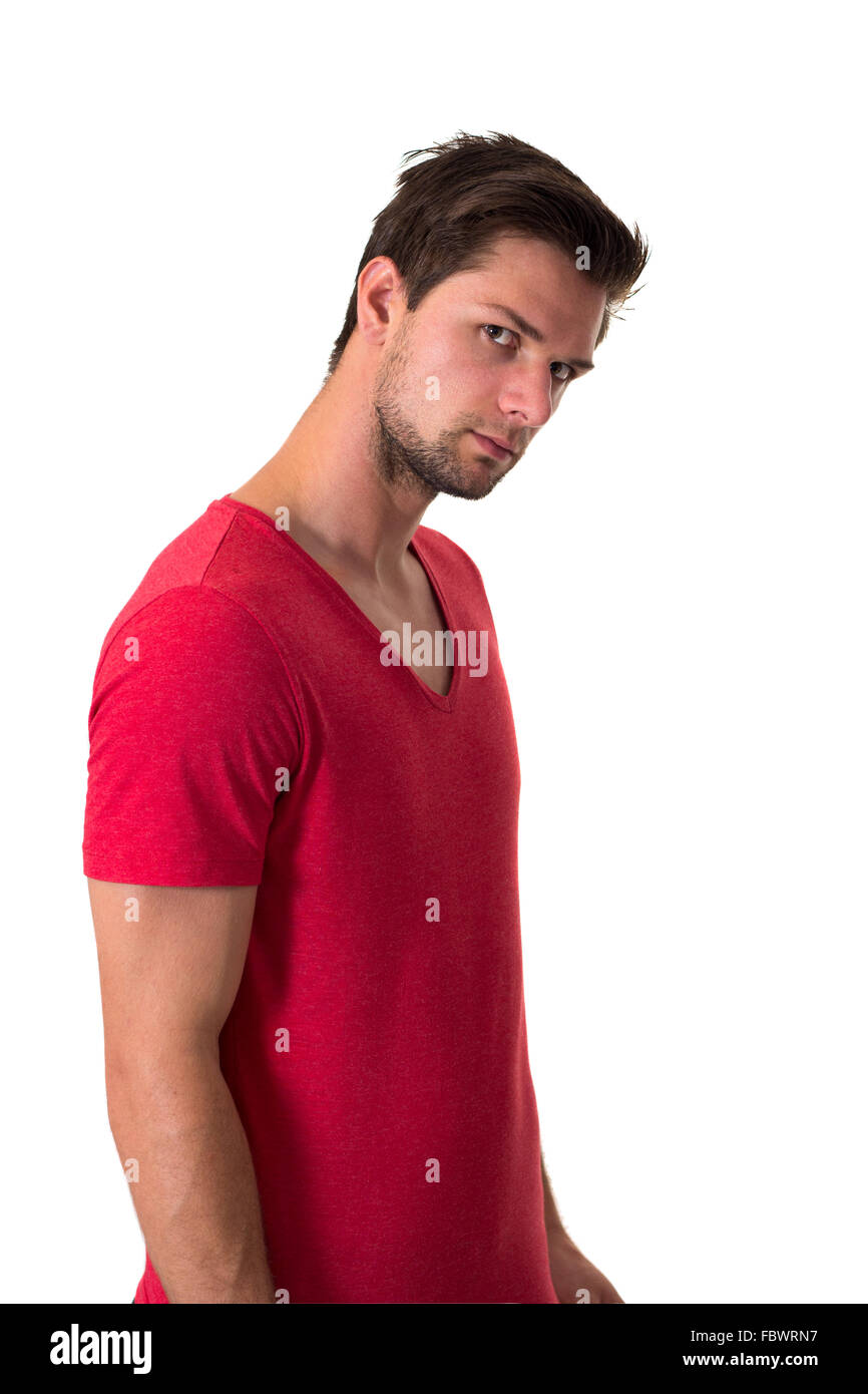 Young attractive man in red t-shirt Stock Photo