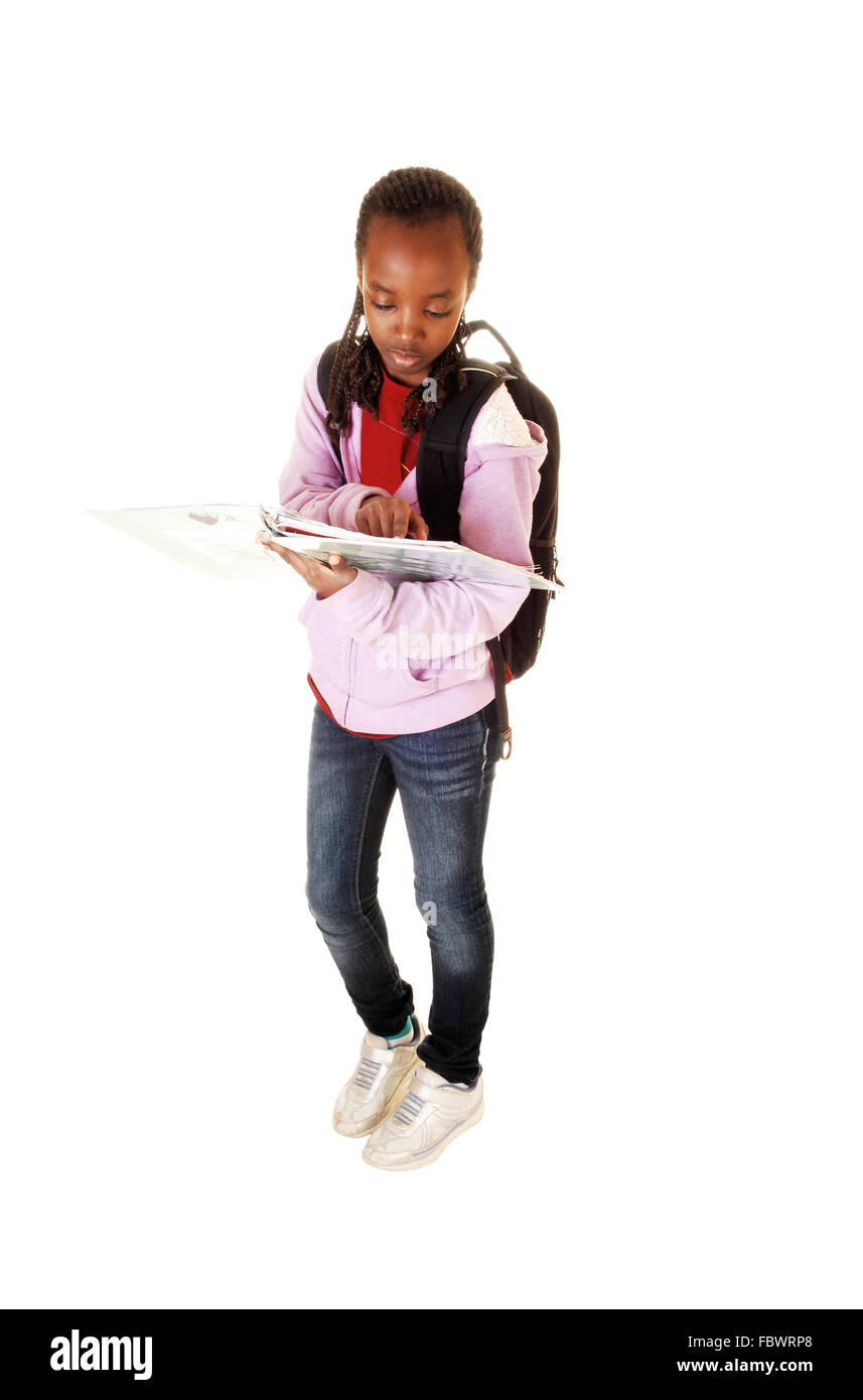 Schoolgirl reading. Stock Photo