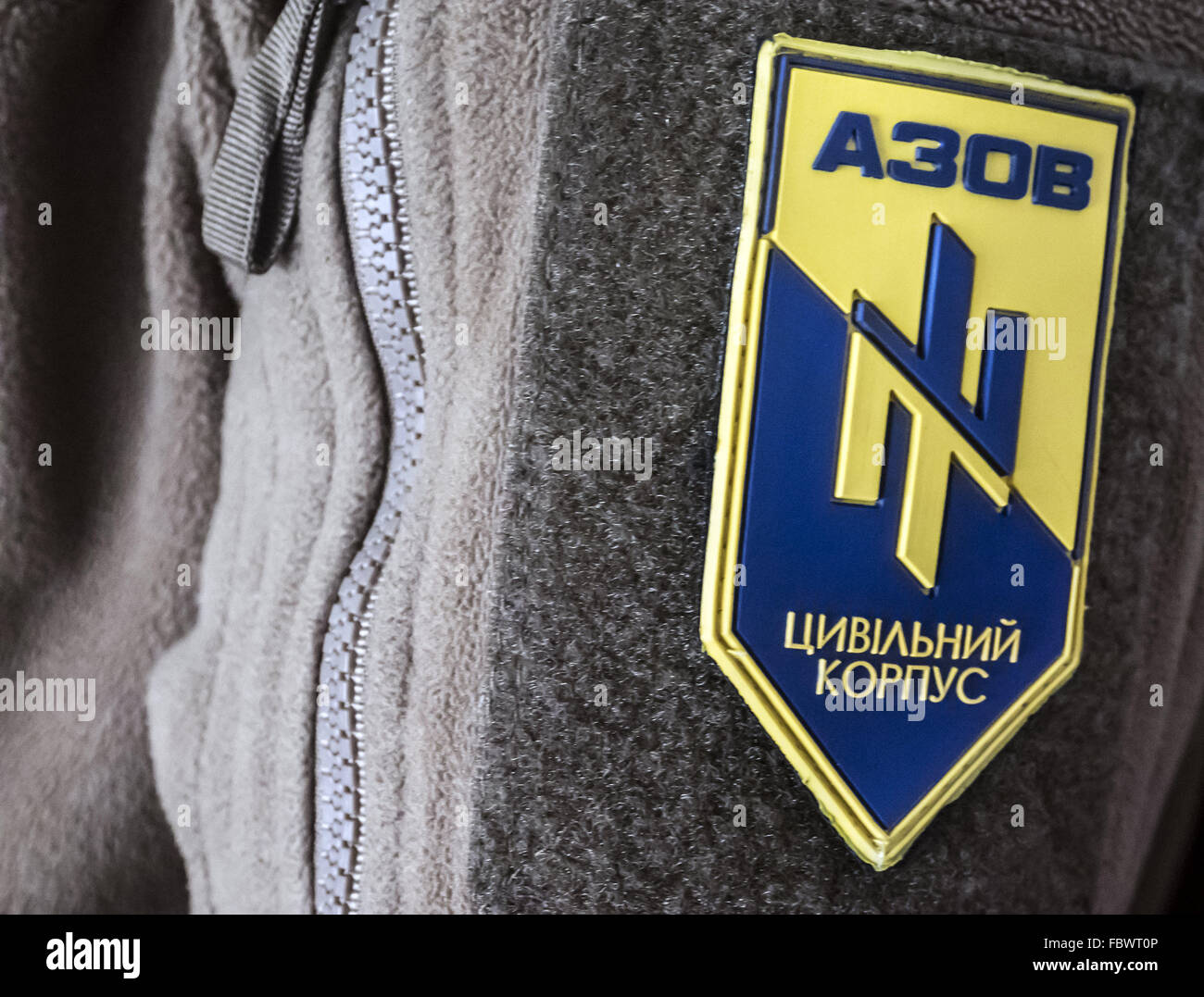 Jan. 19, 2016 - Chevron member of the Volunteer Regiment ''Azov''. Azov Regiment is an all-volunteer infantry military unit forming part of the military reserve of National Guard of Ukraine. © Igor Golovniov/ZUMA Wire/Alamy Live News Stock Photo