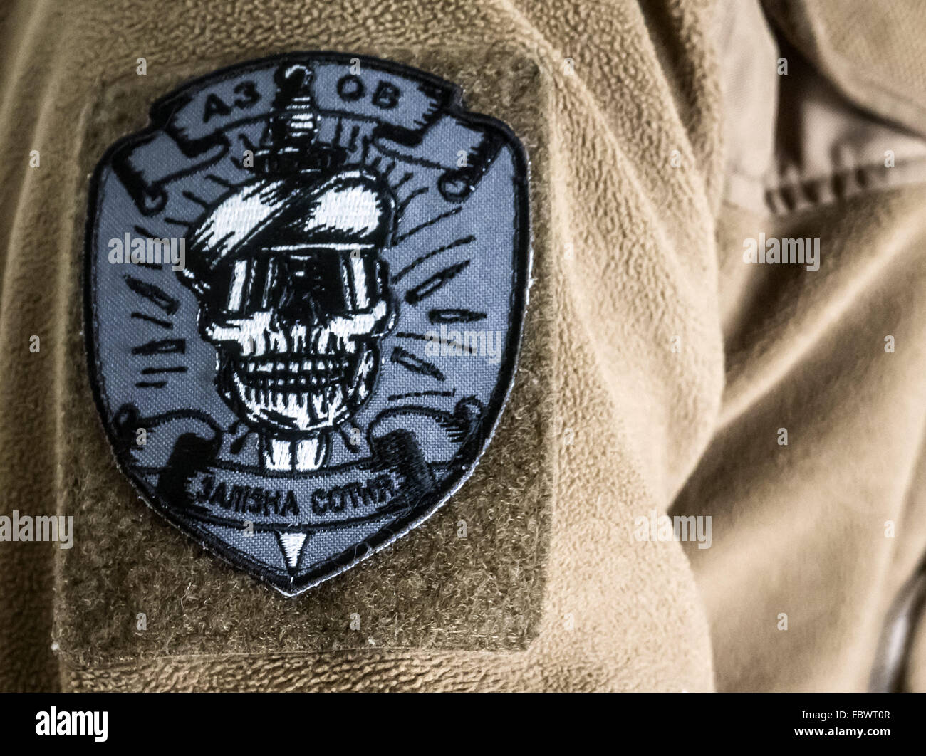 Jan. 19, 2016 - Chevron member of Iron Hundreds of Volunteer Regiment ''Azov''. Azov Regiment is an all-volunteer infantry military unit forming part of the military reserve of National Guard of Ukraine. © Igor Golovniov/ZUMA Wire/Alamy Live News Stock Photo