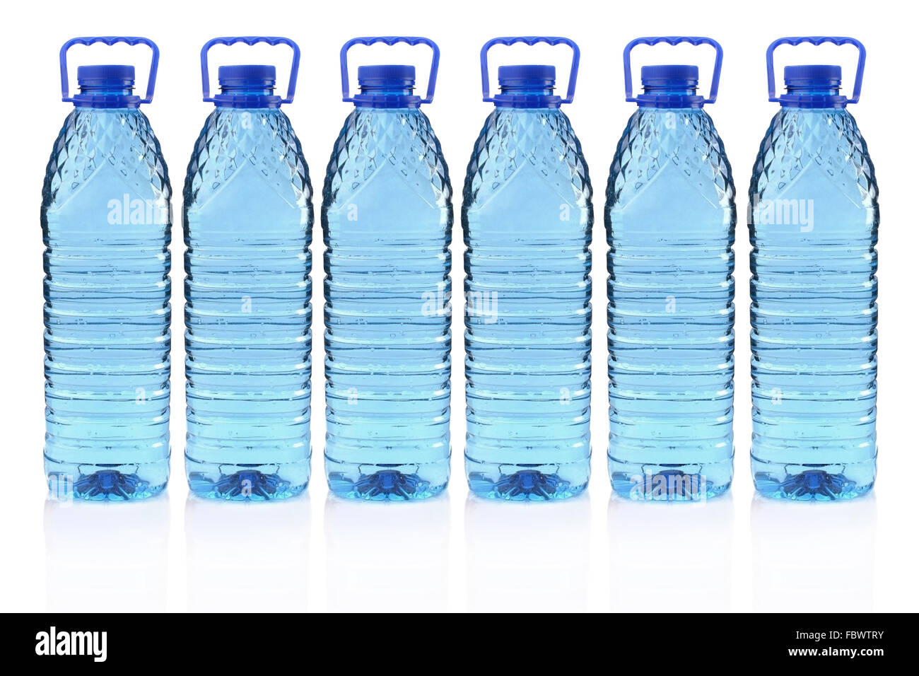 plastic bottles of mineral water in a row Stock Photo