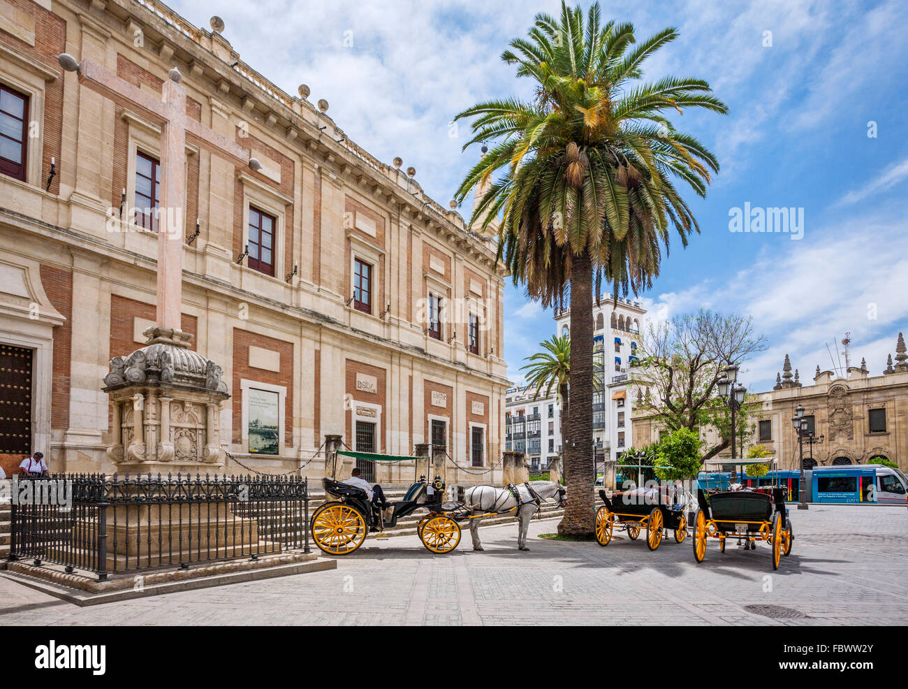Spain, Andalusia, Province of Seville, Seville, carriages at the Archivo de Indias, the General Archives of the Indies Stock Photo