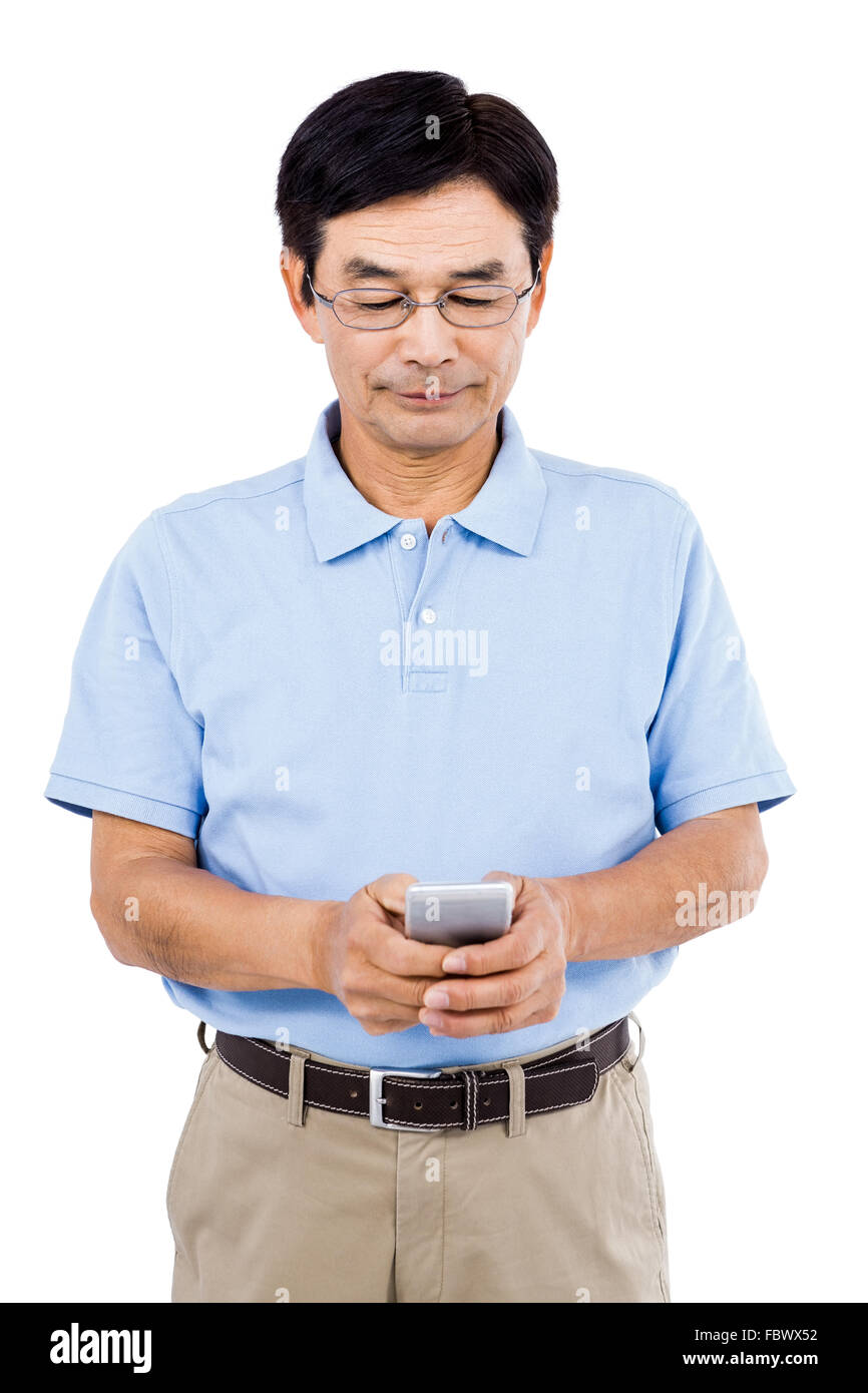 Man wearing eyeglasses using mobile phone Stock Photo Alamy