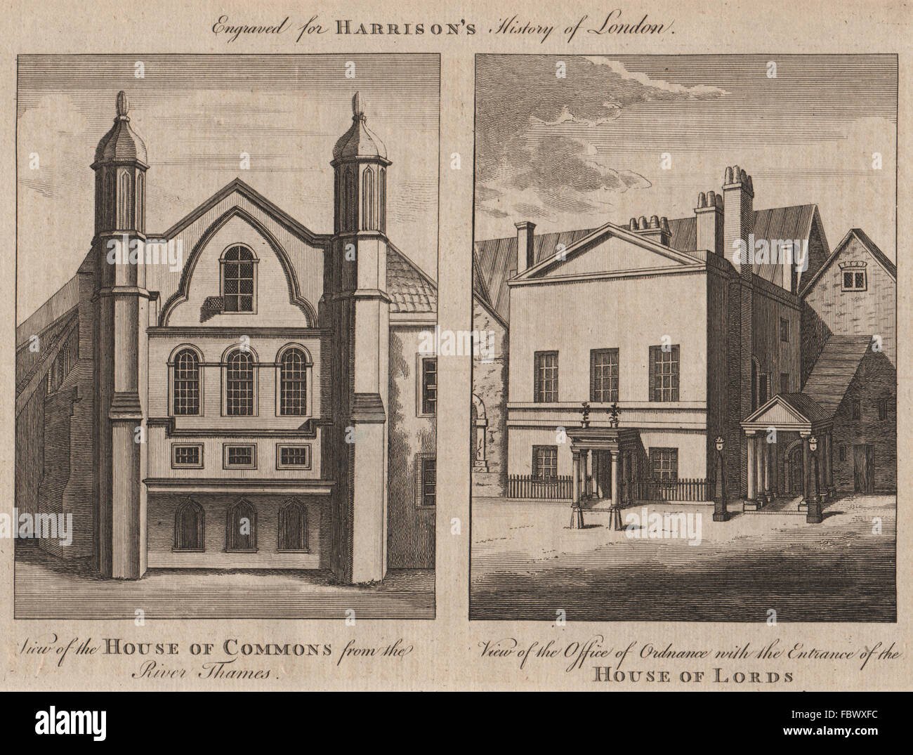 WESTMINSTER. House of Commons. Ordnance Office. House of Lords. HARRISON, 1775 Stock Photo