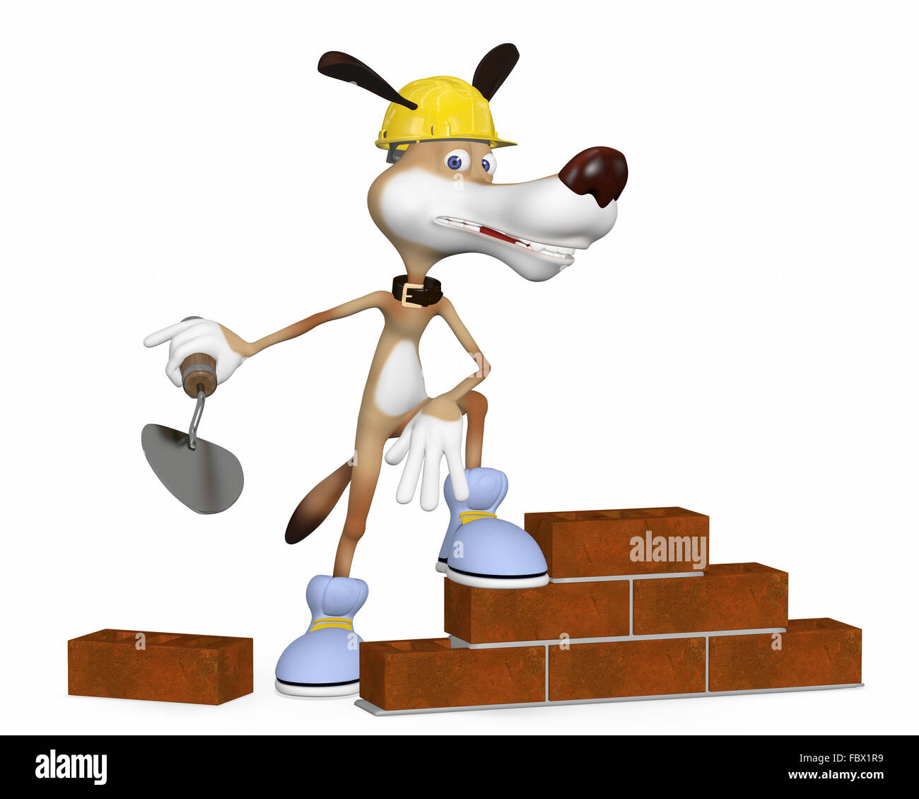 The dog on building lays a brick. Stock Photo