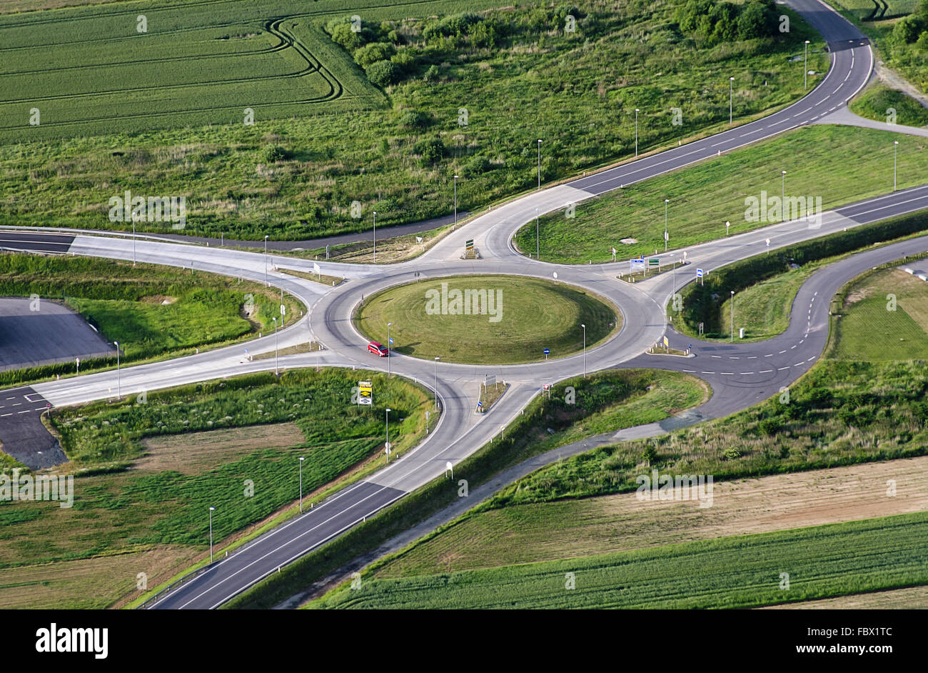 six streets discharging into a roundabout Stock Photo