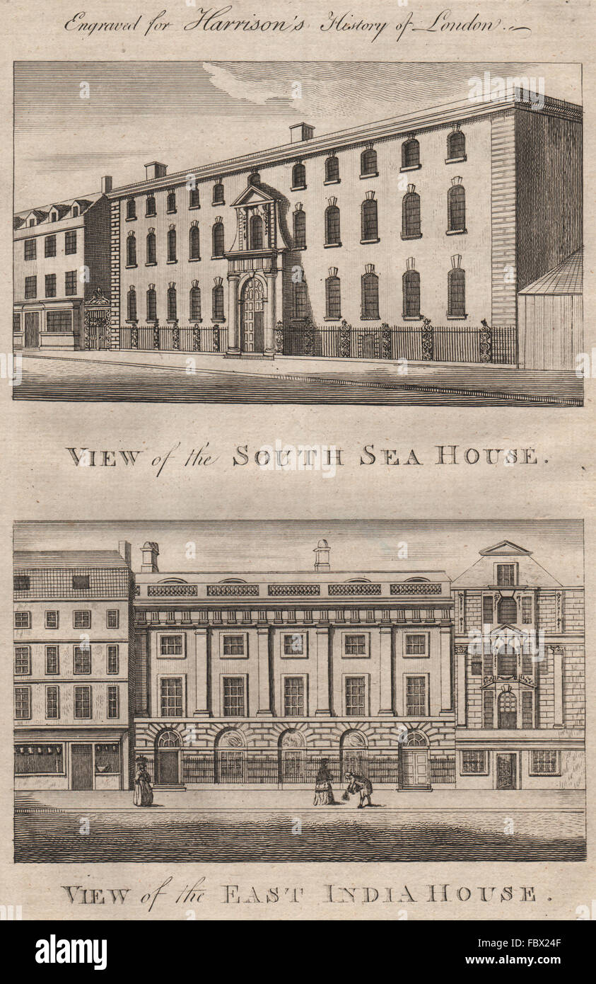 CITY OF LONDON South Sea House East India House Financial bubbles. HARRISON 1775 Stock Photo