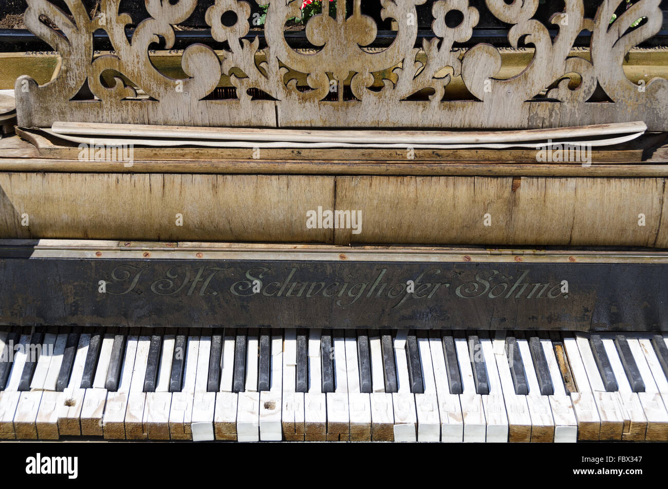 keyboard of an old desolate piano Stock Photo