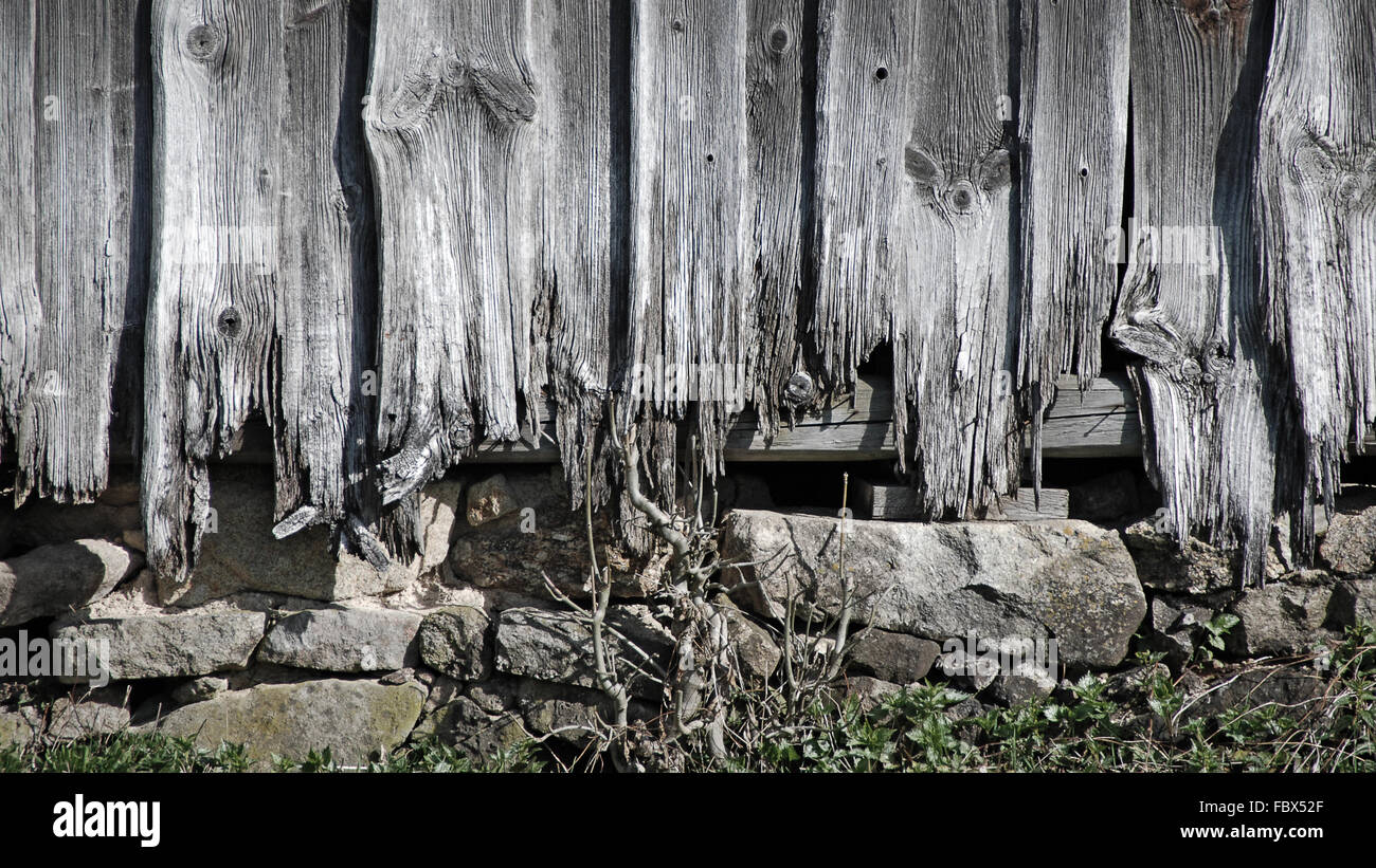 ramshackled wooden wall of a barn Stock Photo