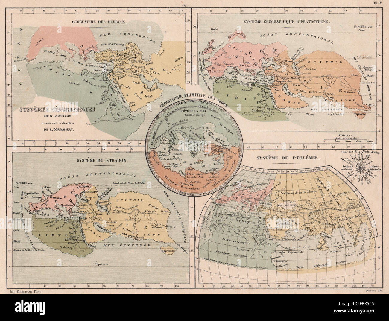 ANCIENT WORLD. Jews Strabo Eratosthenes Ptolemy Ancient Greeks, 1880 old map Stock Photo
