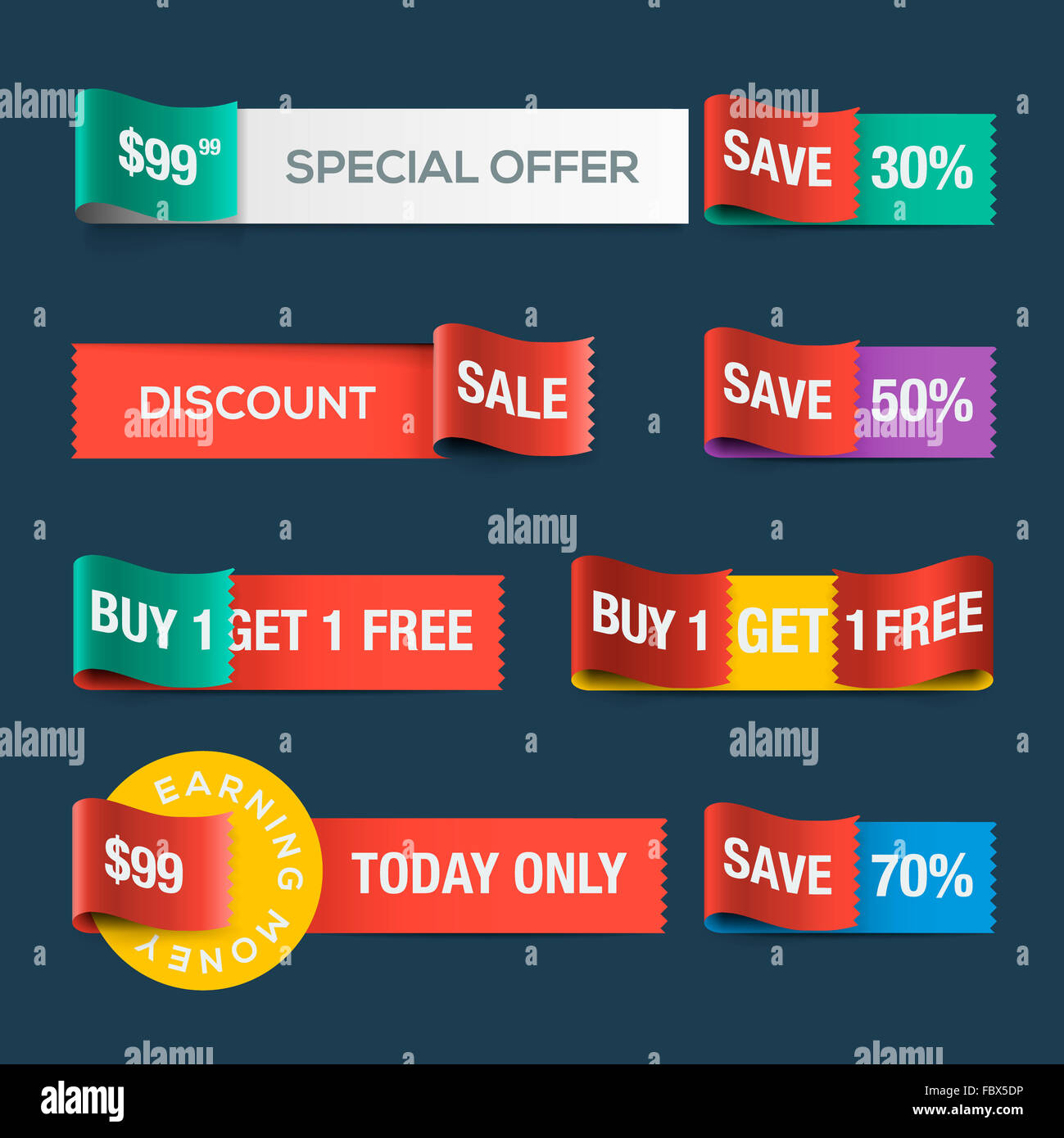 Collection of sale discount website ribbons Stock Photo Alamy