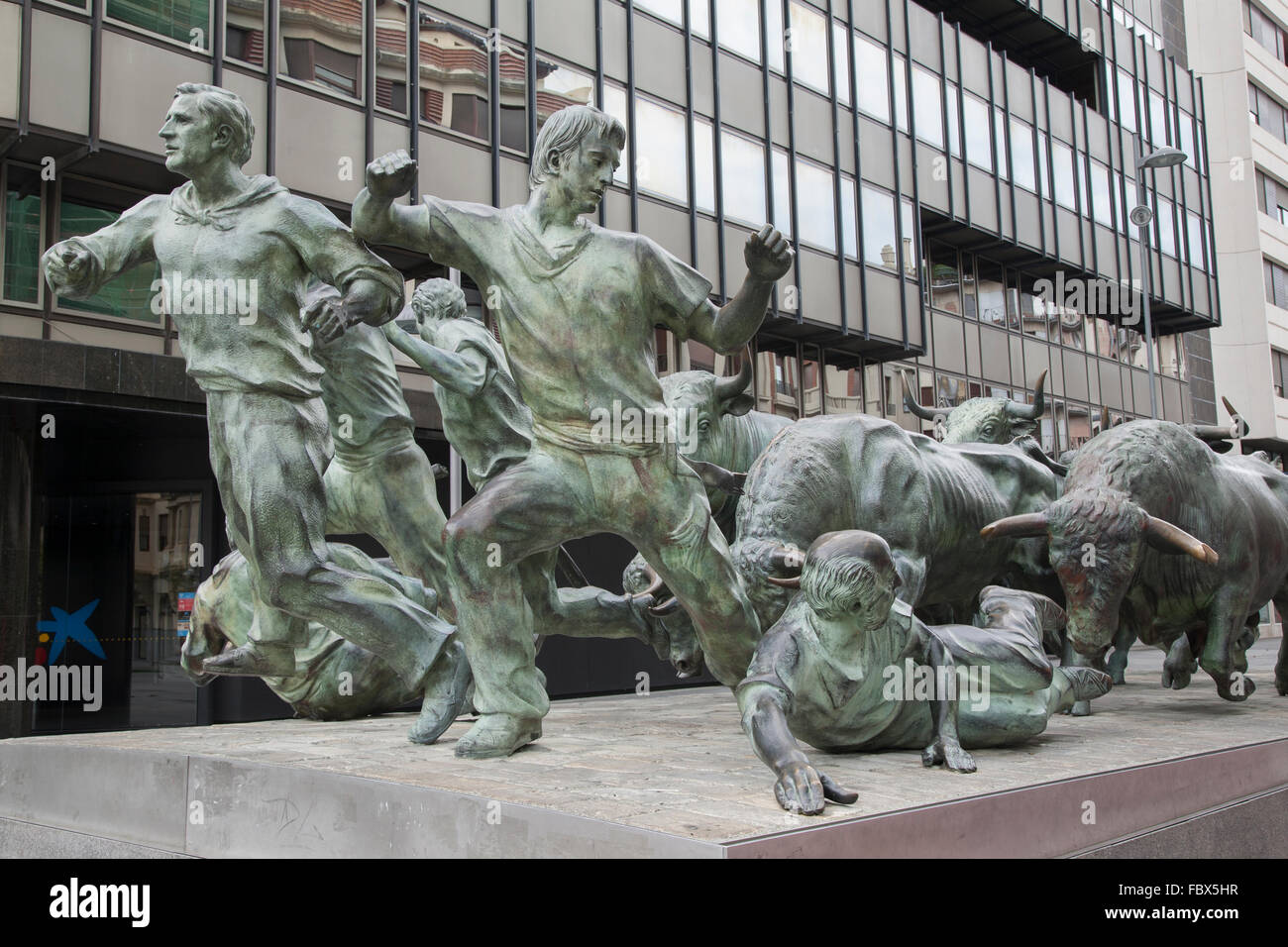 Monument to the Encierro Bull Run by Huerta, Pamplona, Navarra, Spain