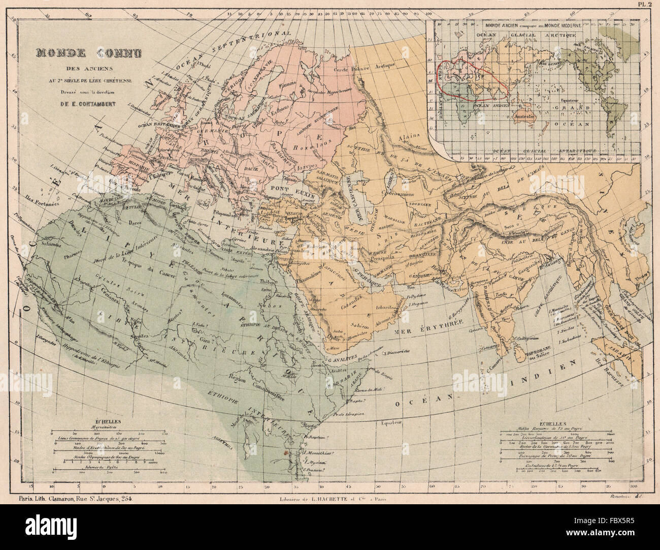 ANCIENT WORLD as known in the 2nd century AD. Cf with Modern World, 1880 map Stock Photo