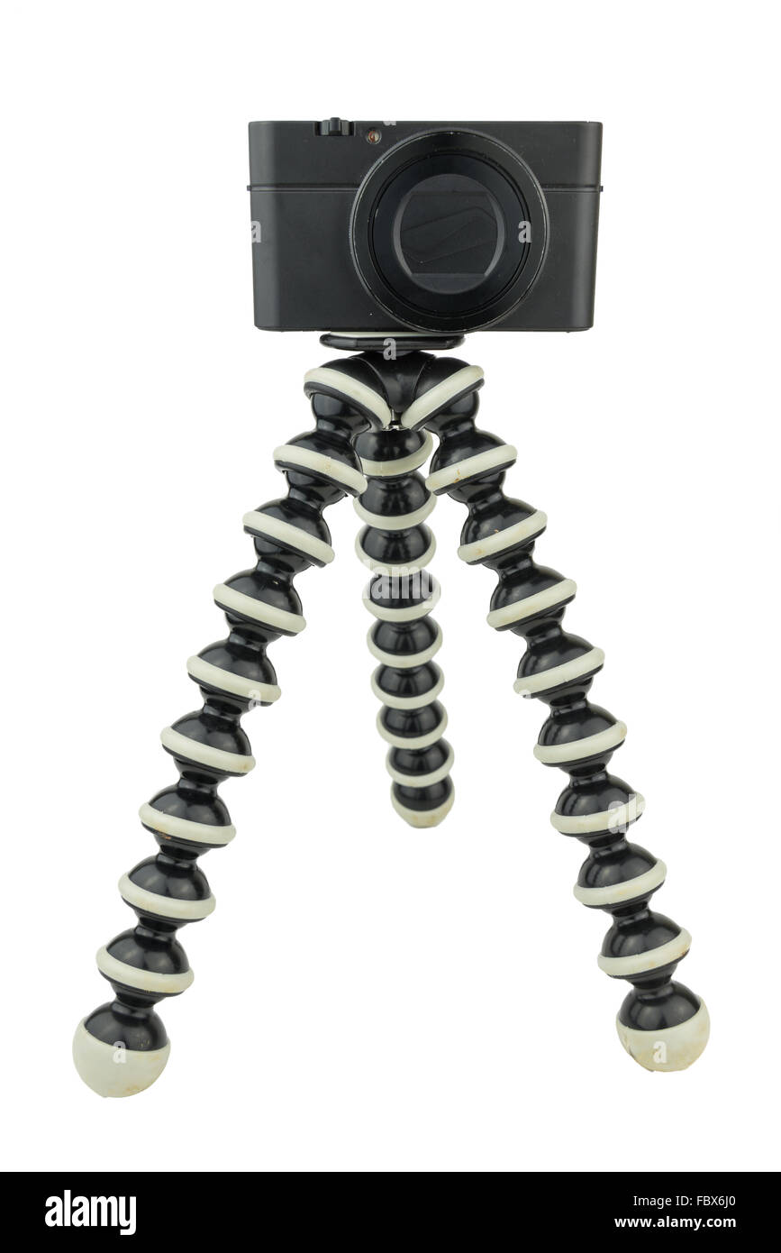 flexible tripod for smart phone and small camera, ball joint omni direction adjustable Stock Photo