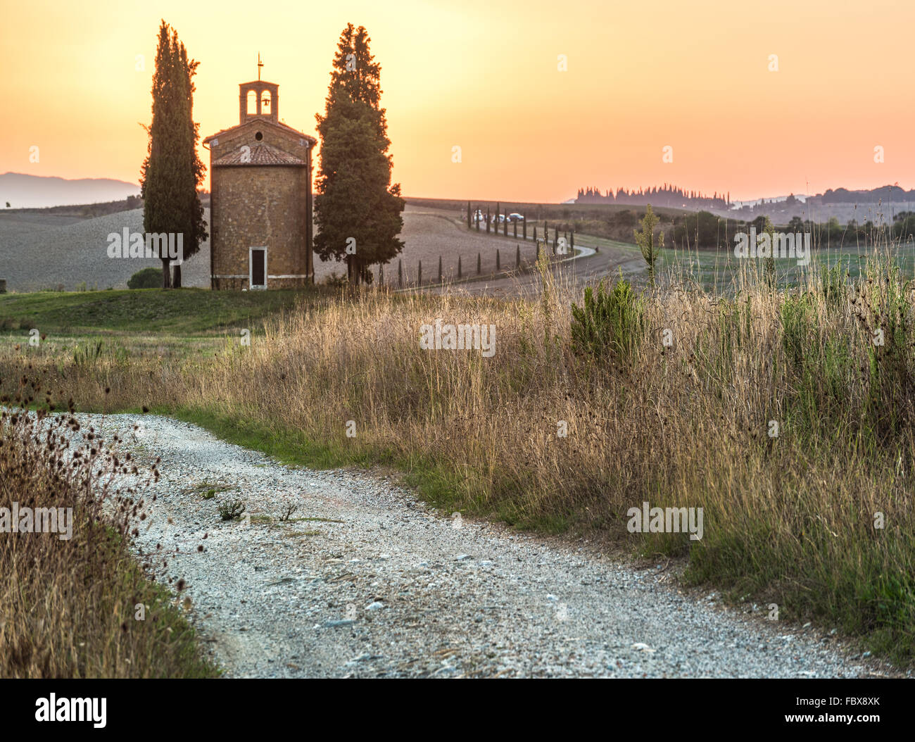 Medieval attraction, in the middle of the Tuscan fields in Italy Stock Photo