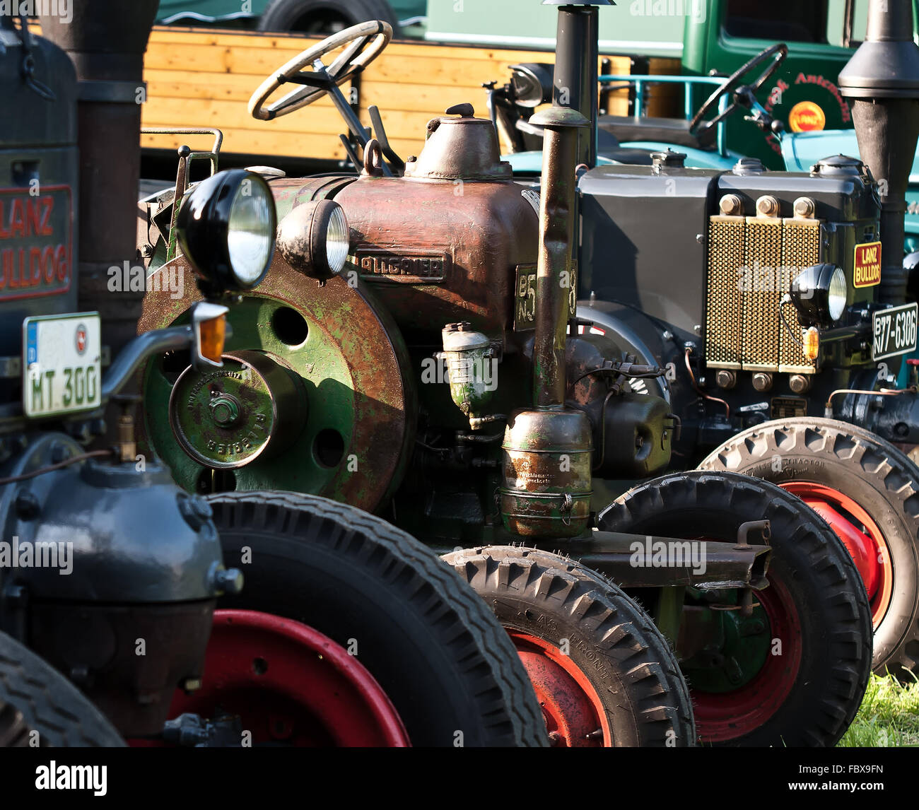 Vintage agricultural machinery exhibition Stock Photo