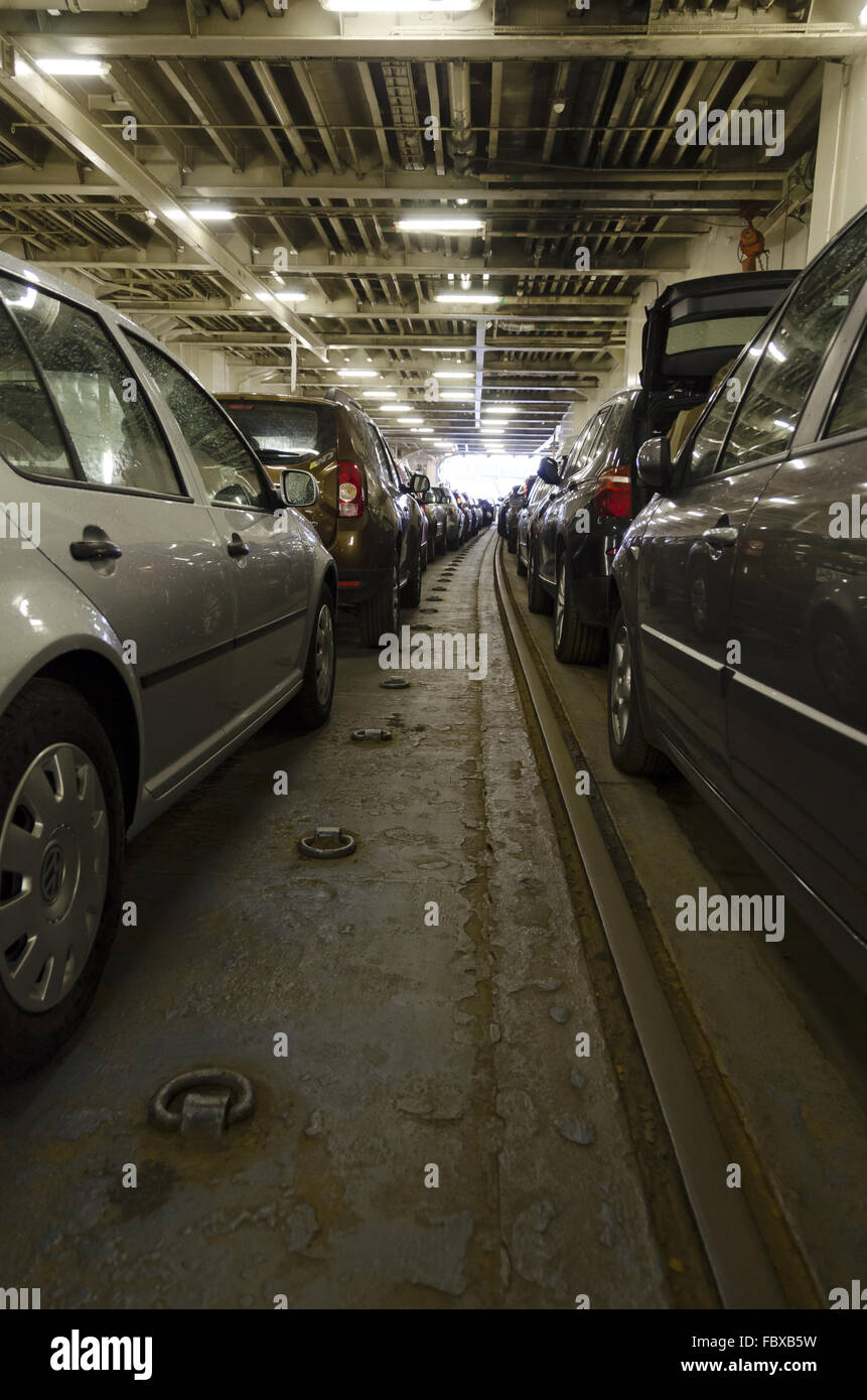 car deck of a former train ferry Stock Photo