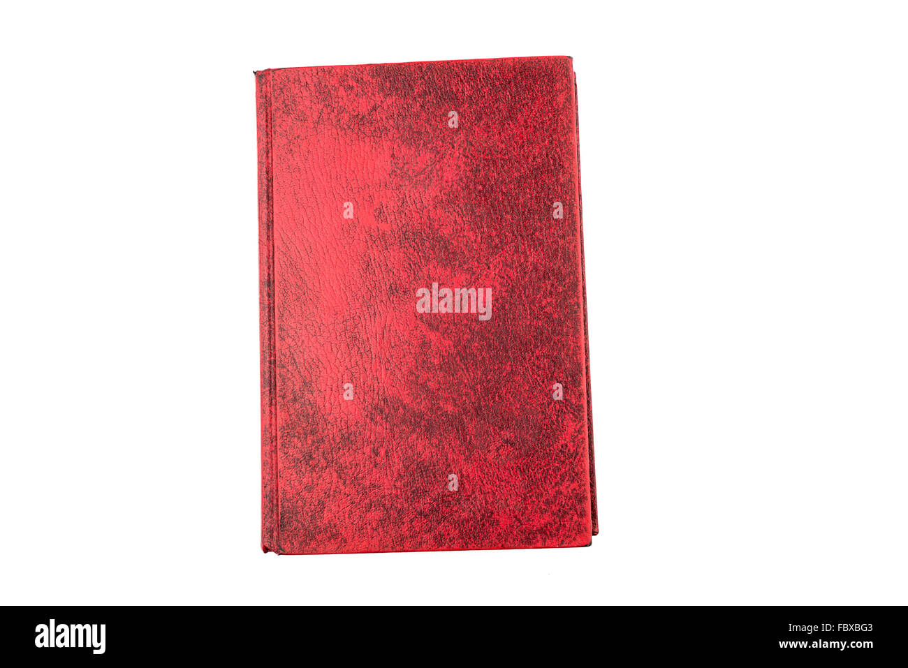 old red hard cover, blank page on front cover, isolate white background Stock Photo