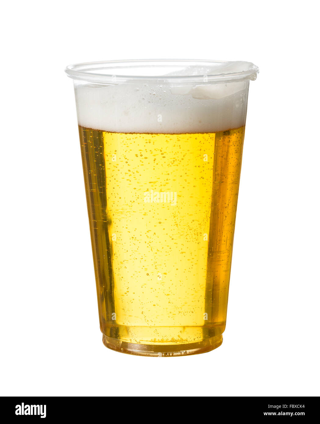 Golden lager or beer in disposable plastic cup Stock Photo
