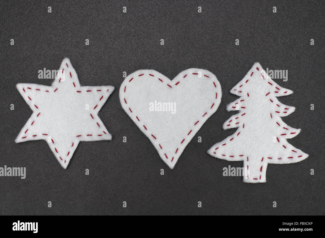 Star, Heart and Christmas Tree made of Felt Stock Photo
