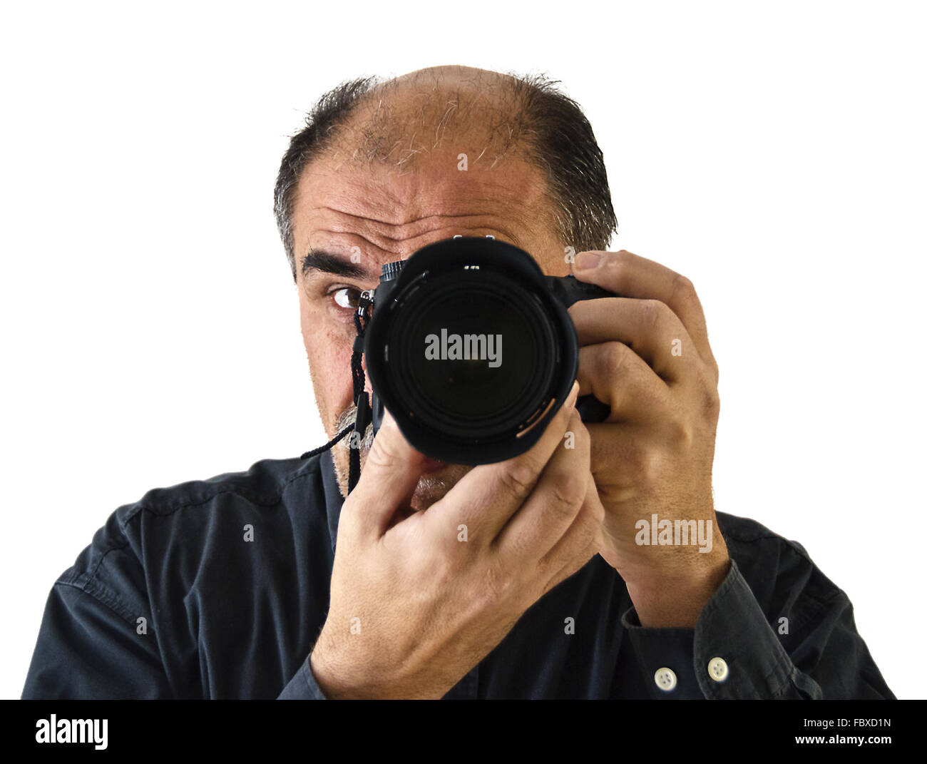 photographer with camera and big lens Stock Photo Alamy
