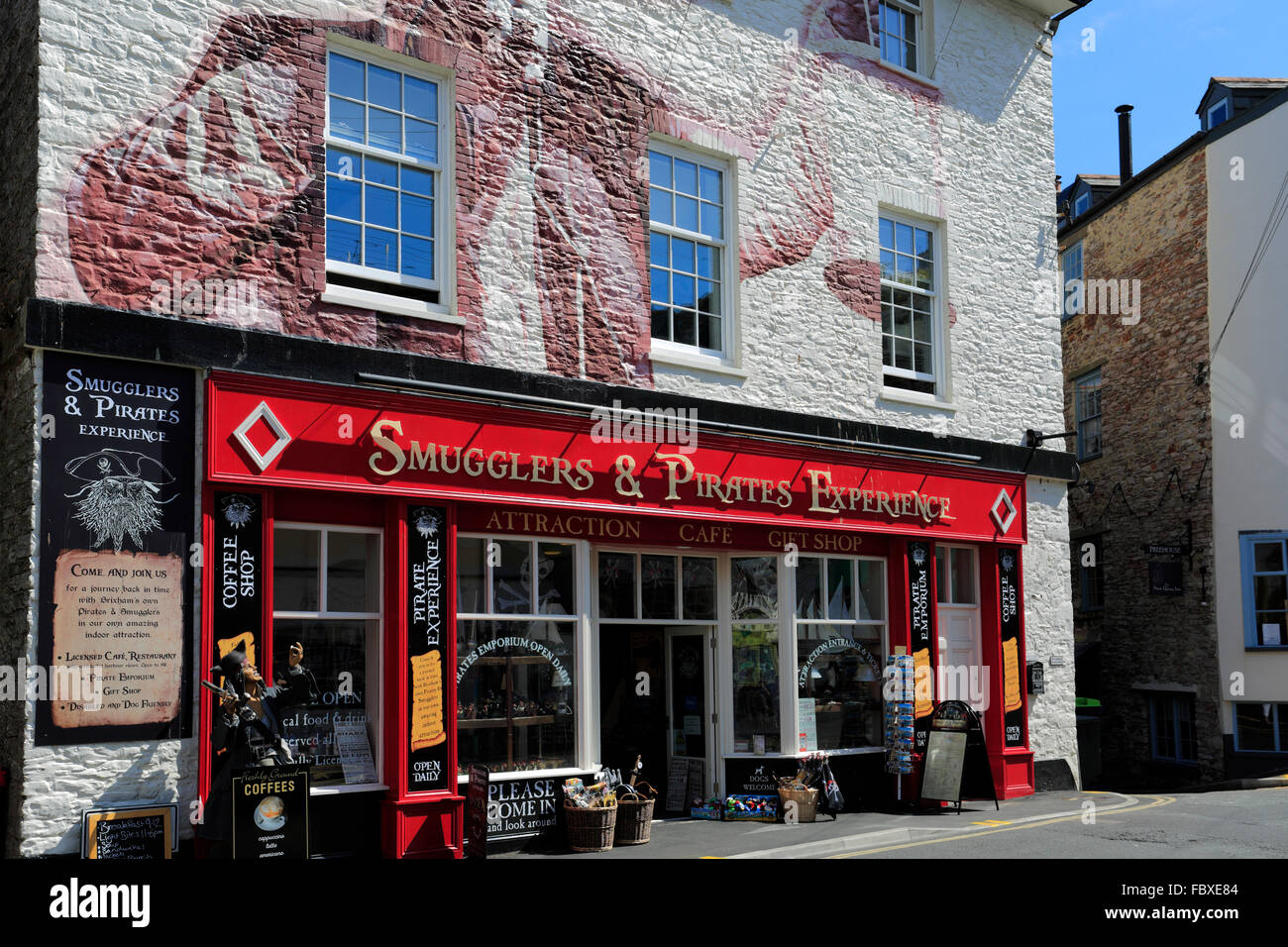 Shops at Brixham town, Torbay, English Riviera, Devon County Stock