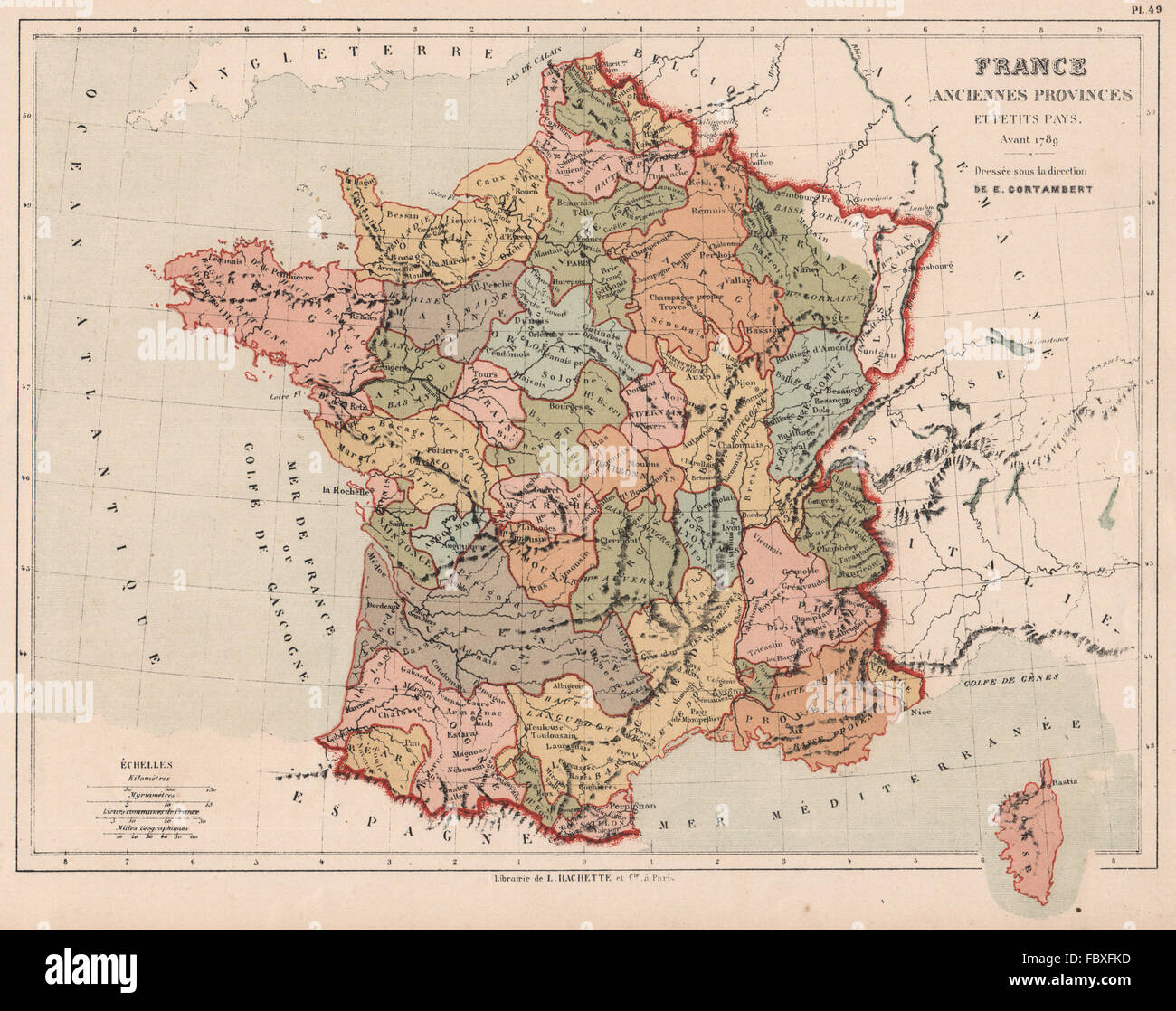 FRANCE showing provinces <1789. CORTAMBERT, 1880 antique map Stock Photo